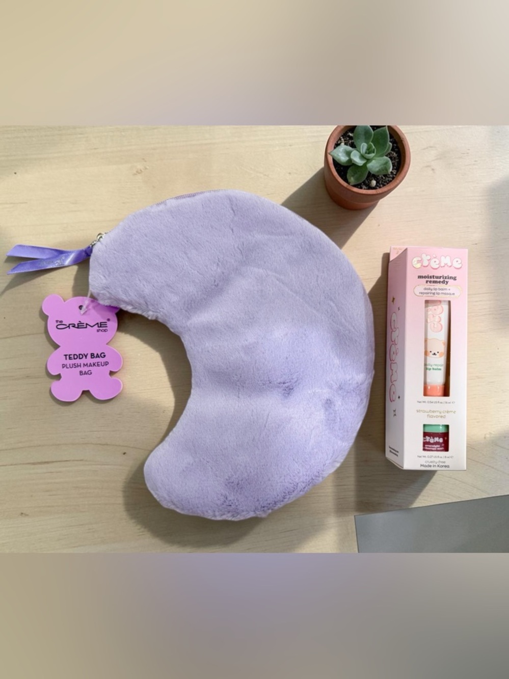 Crème Shop Teddy Plush Moon Makeup Bag & Lip Kit